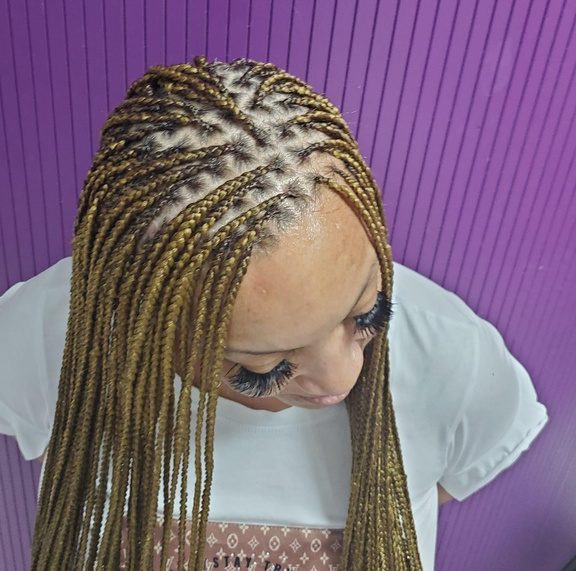 Box braids hairstyle, front view