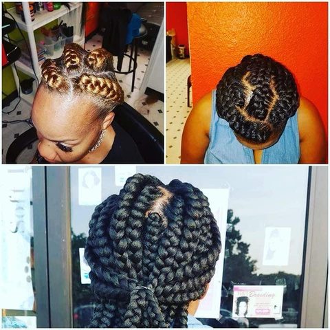 Cornrow braiding style, close-up