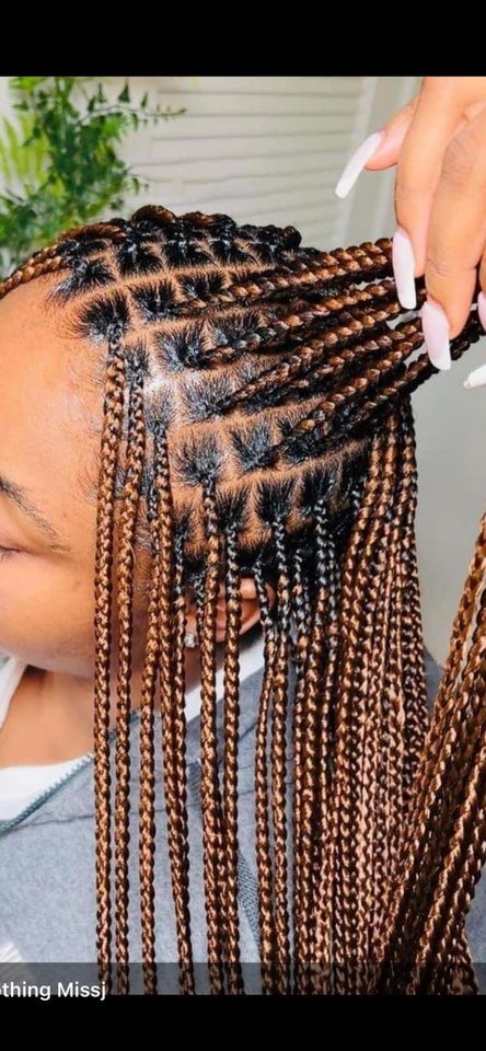 Knotless braids hairstyle, up-do